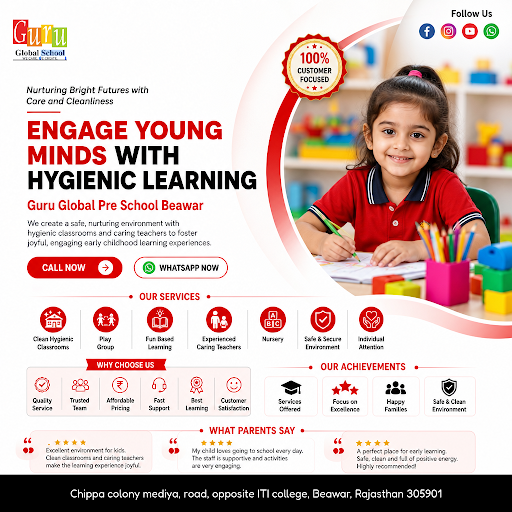 Guru Global Pre School Beawar offers a safe, hygienic environment with experienced teachers focus… post image