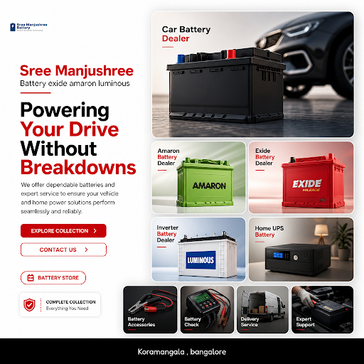 Sree Manjushree Battery offers reliable car batteries, Amaron, Exide, inverter batteries, and hom… post image
