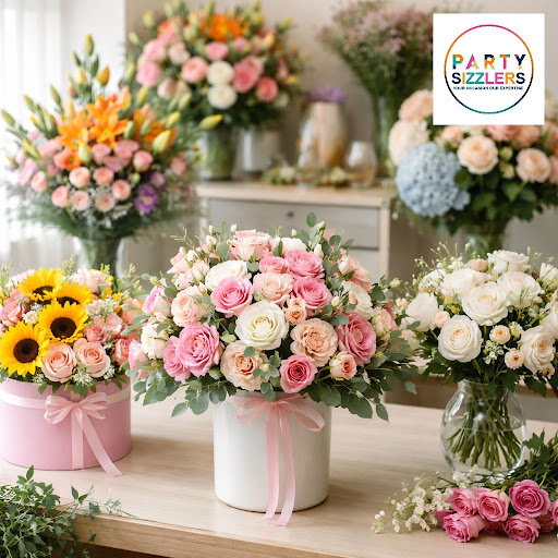 Bring every celebration to life with elegant, fresh floral arrangements from Party Sizzlers Event…