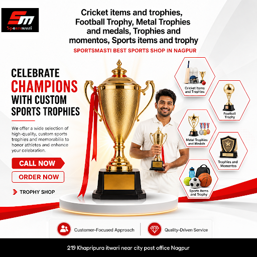 SPORTSMASTI BEST SPORTS SHOP IN NAGPUR offers a wide range of trophies, including cricket items,… post image