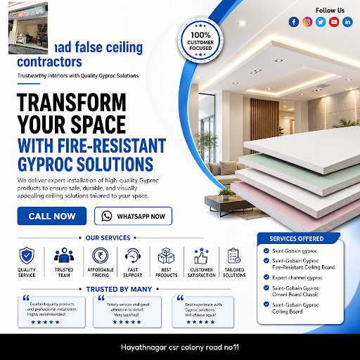 Ts Ahmad false ceiling contractors specializes in Saint-Gobain Gyproc Ceiling Boards, offering ex… post image
