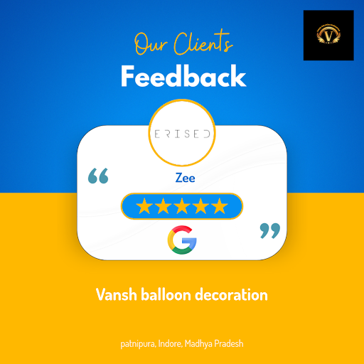 Zee, a thrilled customer, gives Vansh Balloon Decoration in Indore a 5-star rating! Our expert ba…