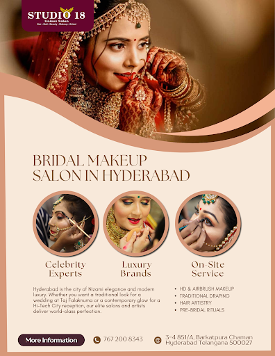 💄✨ Bridal Makeup Salon in Hyderabad – Studio 18 Unisex Salon ✨💄 post image