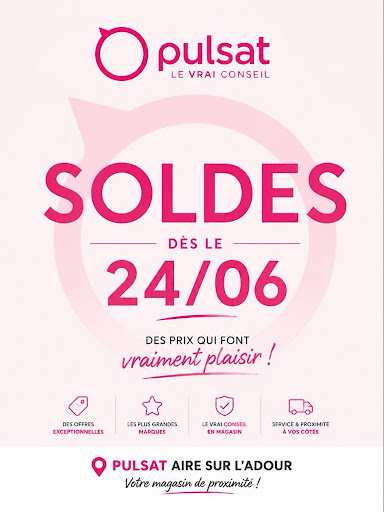LES SOLDES DÉBARQUENT CHEZ PULSAT !!

📆A partir du 24 juin 

📺TV - 🏡Électroménagers - 💻Multimédia

📍On vous attend en magasin. Premiers arrivés, premiers servis !