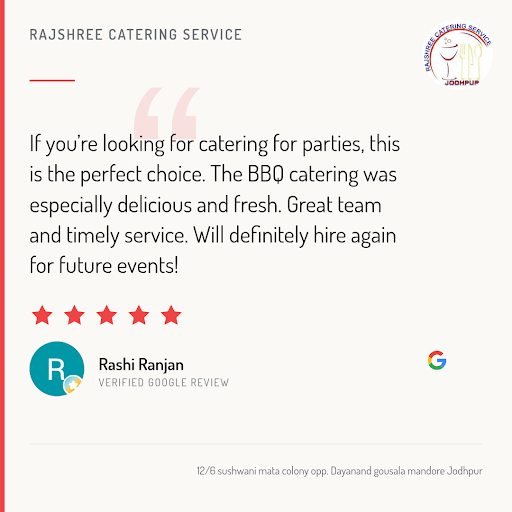 Rashi Ranjan raves about her exceptional experience with Rajshree catering service, Jodhpur's pre… post image