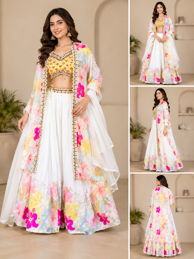 Women's Floral Printed Lehenga Choli with Shrug & Dupatta Set post image
