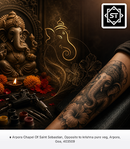 Sans Tattoo Studio Arpora offers expert permanent and temporary tattoos, piercing services, and s…