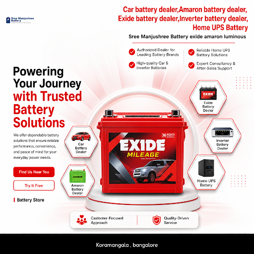 Sree Manjushree Battery offers reliable car batteries, Amaron, Exide, inverter batteries, and hom… post image