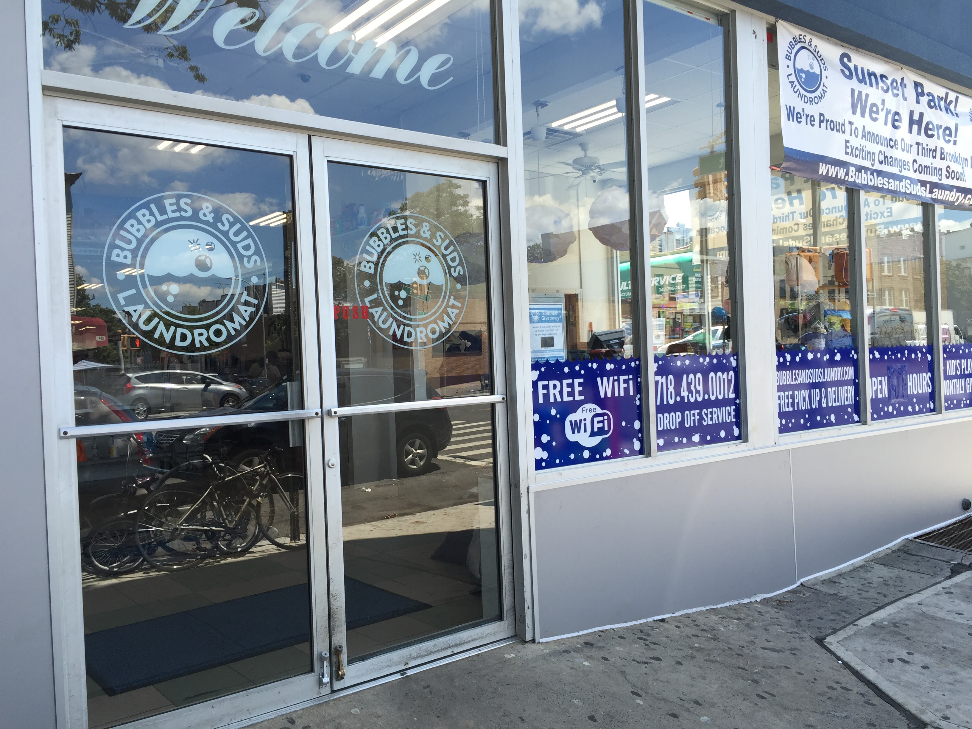 Self-service laundry at Bubbles & Suds Laundromat, Brooklyn, NY