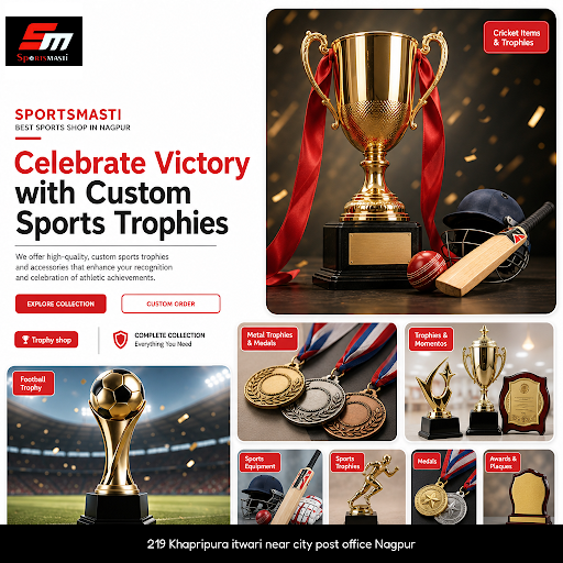 SPORTSMASTI BEST SPORTS SHOP IN NAGPUR offers premium cricket items and trophies, including high-… post image