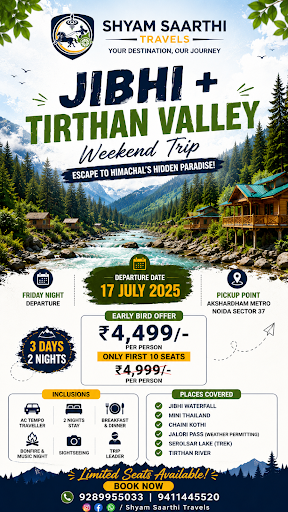 Book the Jibhi & Tirthan Valley Tour Package with Shyam Saarthi Travels and experience the hidden… post image