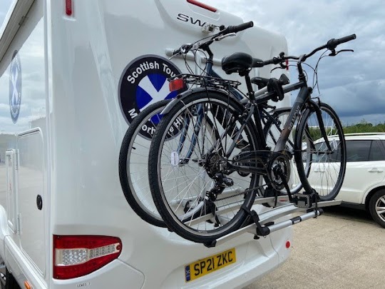 Bike rack on the back of a motorhome