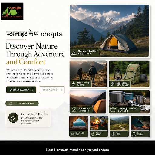Discover serene outdoor experiences at starlight camps in Chopta with camping stays, nature walks…