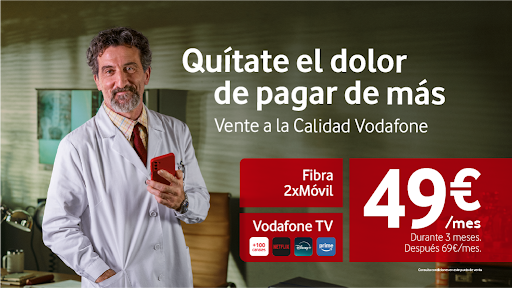 Vente a Vodafone y disfruta del Plan más completo, al mejor precio. Fibra+2 líneas móviles ilimitadas y lo mejor de Vodafone TV con Netflix, Prime y Disney.