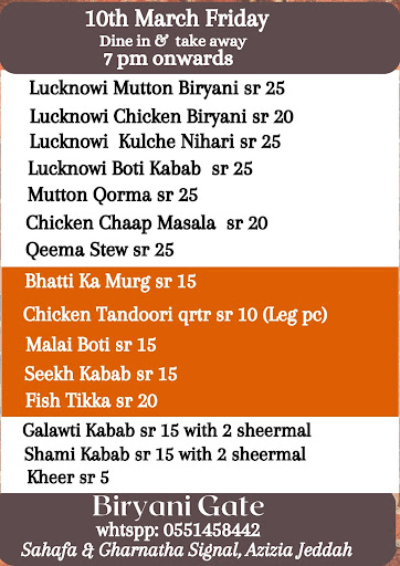 Menu 10th march 2023