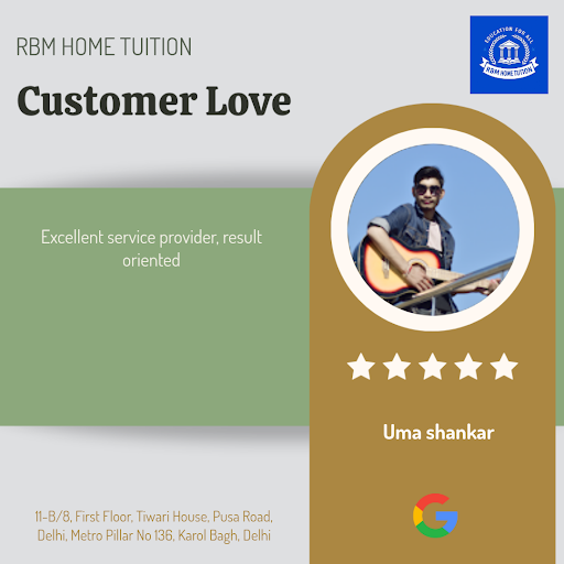 Uma Shankar from Karol Bagh highly recommends RBM TUITION for exceptional tutors and crash course…
