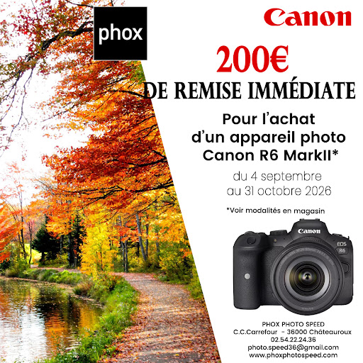 Saisissez la beauté de l’automne🍁 avec le Canon R6 Mark II ! Profitez de 200€ de remise immédiate pour l’achat de ce boîtier d’exception, du 4 septembre au 31 octobre 2026. Révélez toute la richesse des couleurs et la précision des détails dans chacun de vos clichés. Rendez-vous en magasin pour bénéficier de cette offre exclusive et sublimer vos souvenirs.