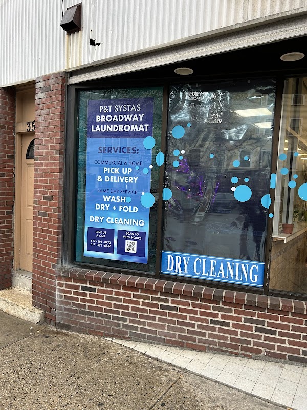 P&T SYSTAS Broadway Laundromat storefront and entrance in Boston