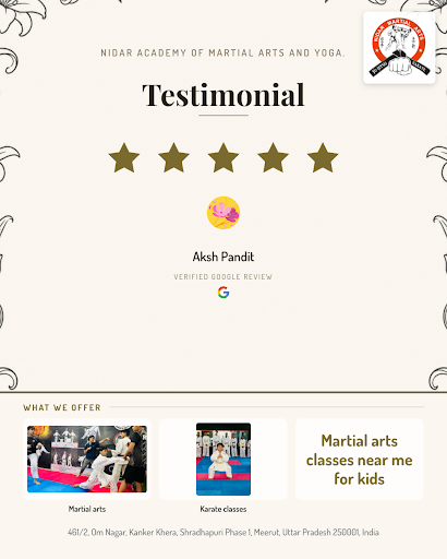 Aksh Pandit loved the exceptional martial arts classes at Nidar Academy of Martial Arts and Yoga… post image