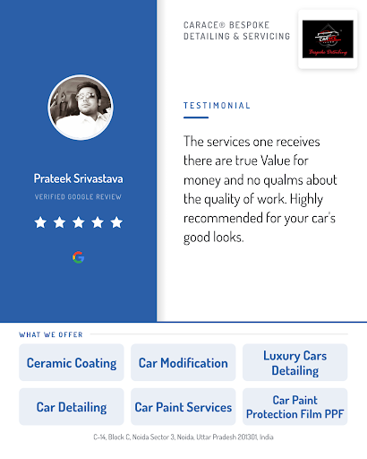 Prateek Srivastava highly praises the exceptional service at CARACE® Bespoke Detailing & Servicin… post image