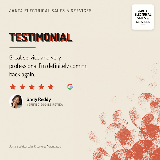 Gargi Reddy gives a glowing 5-star review for Janta electrical sales & services in Chhatrapati Sa… post image