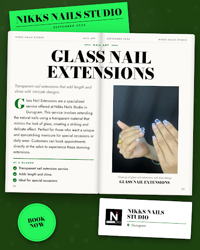 Experience the elegance of Glass Nail Extensions at Nikks Nails Studio in Gurugram. Enhance your… post image