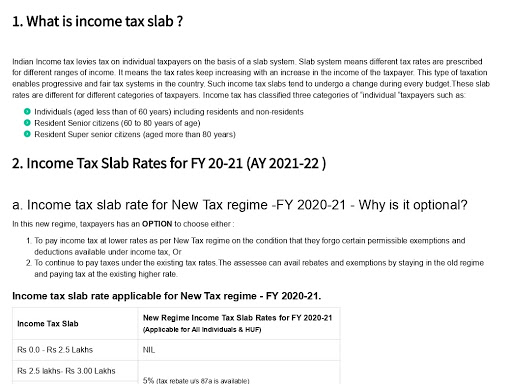 Income Tax Slab Rates for FY 20-21 (AY 2021-22 ) post image