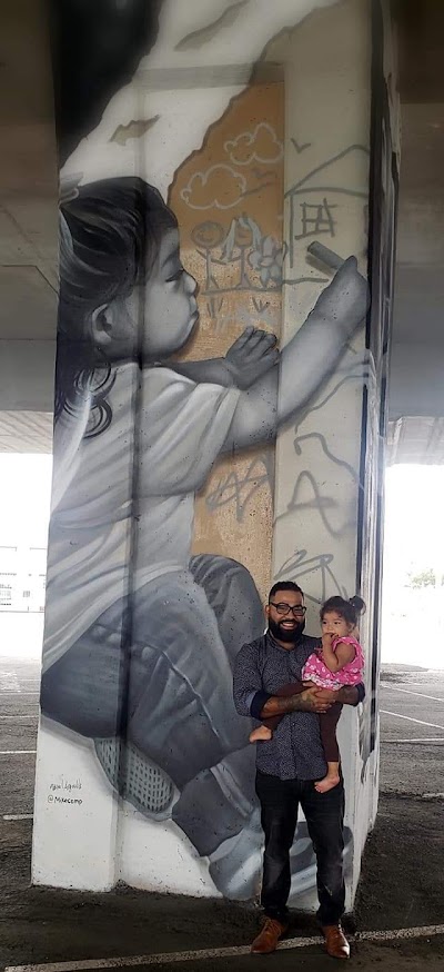 Mike Comp’s pillar mural (daughter ballerina graduate & astronaut)