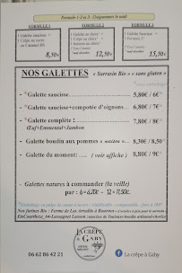 Menu La crêpe à Gaby Page 1