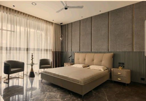 Bedroom interior services in bommasandra are running with the curtains track facilities