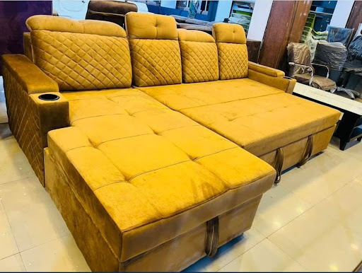 Mustard Yellow L-Shape Sofa Cum Bed