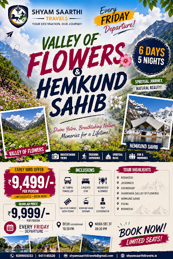 Book the Valley of Flowers & Hemkund Sahib Tour Package at just ₹9,999 per person with Shyam Saar… post image
