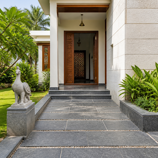 Give your home a grand South Indian welcome with elegant tandur stone entrance designs from Suraj… post image