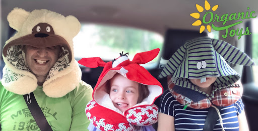 Organic Toys - poduszki podróżne z kapturem samochodowe