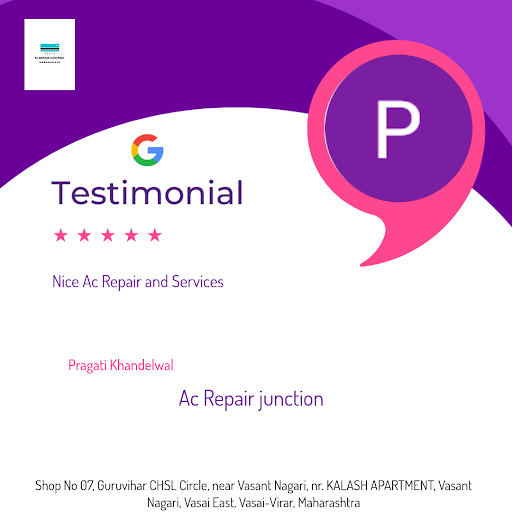 Pragati raves about her exceptional experience at Ac Repair Junction in Vasai-Virar, Maharashtra!… post image