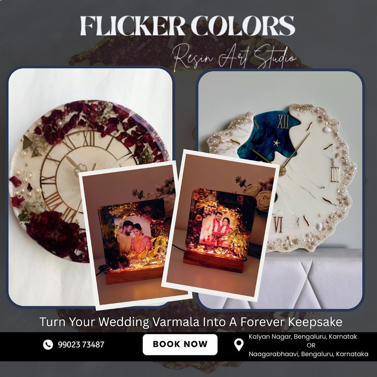 Flicker Colors Resin Art Studio specializes in premium Wedding Varmal…