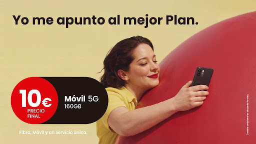 Ahora es más fácil apuntarte al mejor Plan. Móvil 5G con 160GB por solo 10€ precio final y un servicio único te esperan en tu Tienda Vodafone.