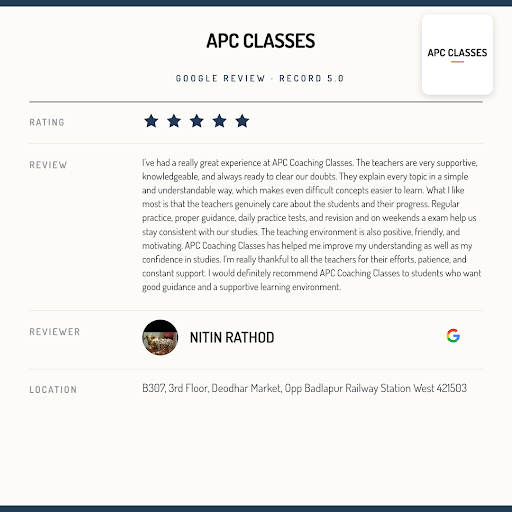 Nitin Rathod's exceptional experience at APC Classes in Thane! He loved the Swayam courses and re… post image