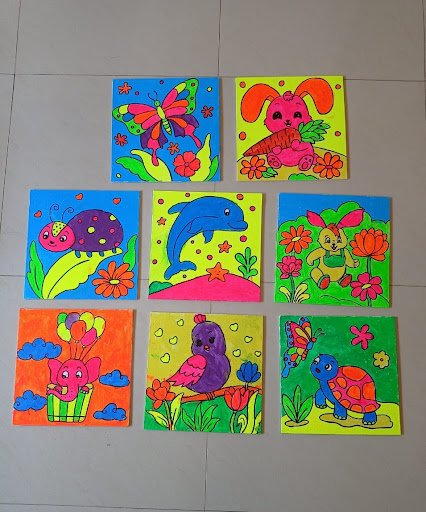 Colorful kids artwork collage featuring cute animals and nature scenes – including butterfly, rab… post image