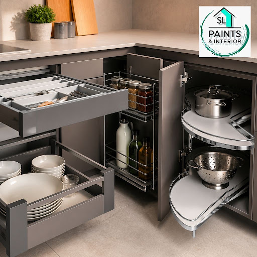 Planning a modular kitchen but confused about hardware and fittings? SL PAINTS & INTERIOR helps h… post image