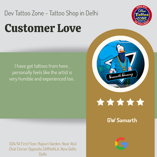 GW Samarth raves about his exceptional experience at Dev Tattoo Zone - Tattoo Shop in Delhi, wher… post image