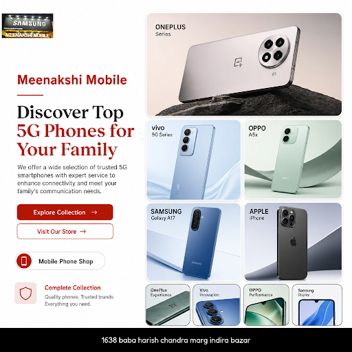 Discover a wide selection of smartphones at Meenakshi Mobile, including OnePlus, vivo 5G, Oppo A5… post image
