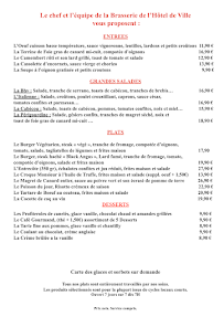 Menu Brasserie de l'Hotel de Ville Page 1