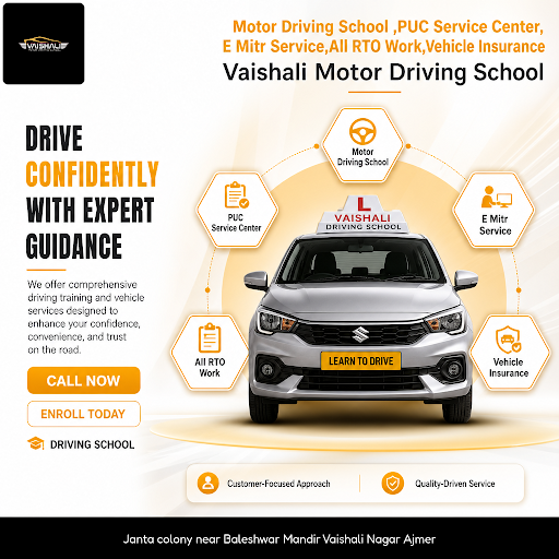 Vaishali Motor Driving School offers expert driving classes, PUC services, E Mitr support, RTO as… post image