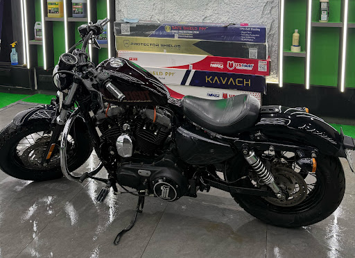 Foam wash done right! This Harley Davidson is shining like new.