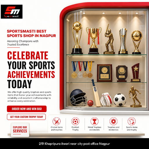 SPORTSMASTI BEST SPORTS SHOP IN NAGPUR offers high-quality cricket items and trophies, including… post image