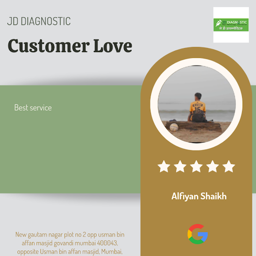 Alfiyan, a delighted customer from Mumbai, gives a 5-star review for JD Diagnostic's exceptional… post image