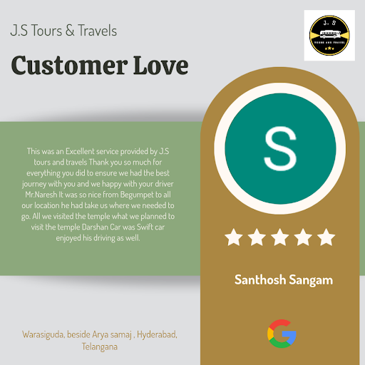 Santhosh, a delighted customer, gives J.S Tours & Travels in Hyderabad a perfect 5-star rating! H… post image
