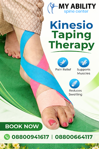 Kinesio Taping Therapy at Myability Spine Care helps reduce pain, improve muscle support, and spe…