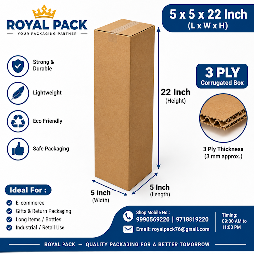 5×5×22 Inch 3 Ply Corrugated Box | Royal Pack post image
